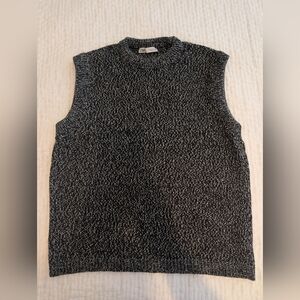 Zara Women's Oversized Black And White Marled Crewneck Sweater Vest